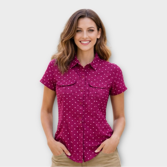 Magellan Outdoors Tops - Magellan Fishing Hiking Short Sleeve Button Down Top in Pink Polka Dot Size S